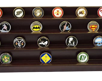 DECOMIL - 4 Rows Shelf Challenge Coin Holder Display Casino Chips Holder Cherry Finish
