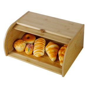 DECOMIL- Bamboo Bread Box for Kitchen, Storage Box for Bakery Products, Roll Top, Small &  Compact, Perfect for Countertop