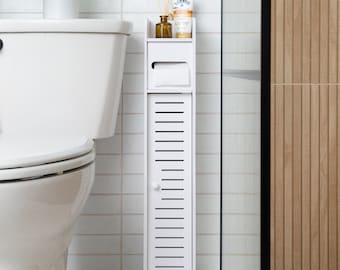 DECOMIL - Petit meuble de rangement de salle de bain, organisateur de rangement de salle de bain | Étagère de rangement, mince, organisateur de papier toilette, rangement de serviettes | PORTE SIMPLE