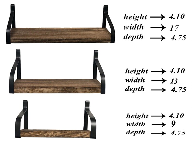 Floating Rustic Wood Shelves Wall Mounted Set of 3 for Etsy