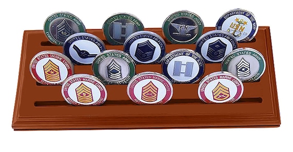 Medium, 1 Rows DECOMIL Military Collectible Challenge Coin Holder Solid Walnut …