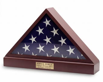 DECOMIL – Burial Flag Display Case, 5x9 Flag Display Stand , Flag Case for Funeral Flag,  Armed Forces Emblems