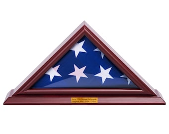 DECOMIL - 3'x5' Flag Display Case, Cherry Finish Shadow Box (Not for Burial Funeral Flag) with A Customized Name Plate