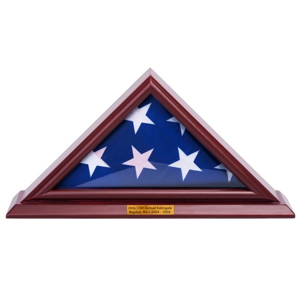 DECOMIL - 3'x5' Flag Display Case, Cherry Finish Shadow Box (Not for Burial Funeral Flag) with A Customized Name Plate