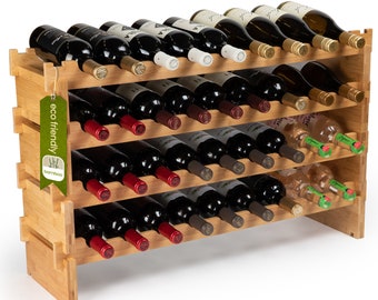 36 Bottle Stackable Modular Wine Rack Wine Storage Rack Burdock Root Wine Holder Display Shelves, Wobble-Free