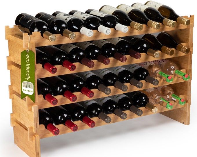 Stackable Bamboo Wine Rack, 36 Bottle Storage, Wobble-Free