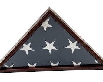 DECOMIL - 5x9 Burial/Funeral/Veteran Flag Elegant Display Case, Solid Wood, Cherry Finish, Flat Base