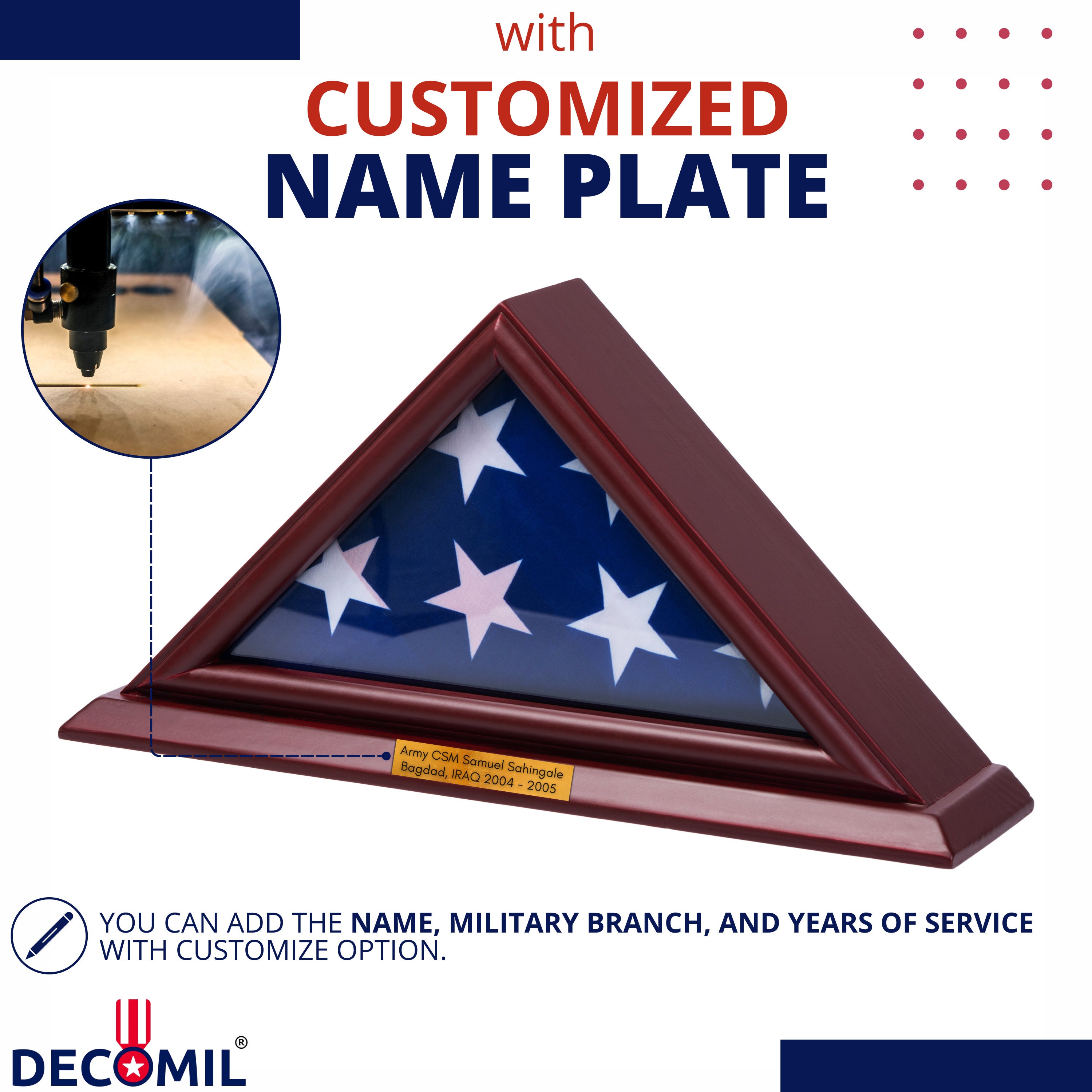 DECOMIL - Présentoir Drapeau 12,7 X 22,7 Cm Avec Base Plate Avec Finition Cerise