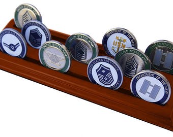 Medium, 1 Rows DECOMIL Military Collectible Challenge Coin Holder Solid Walnut …