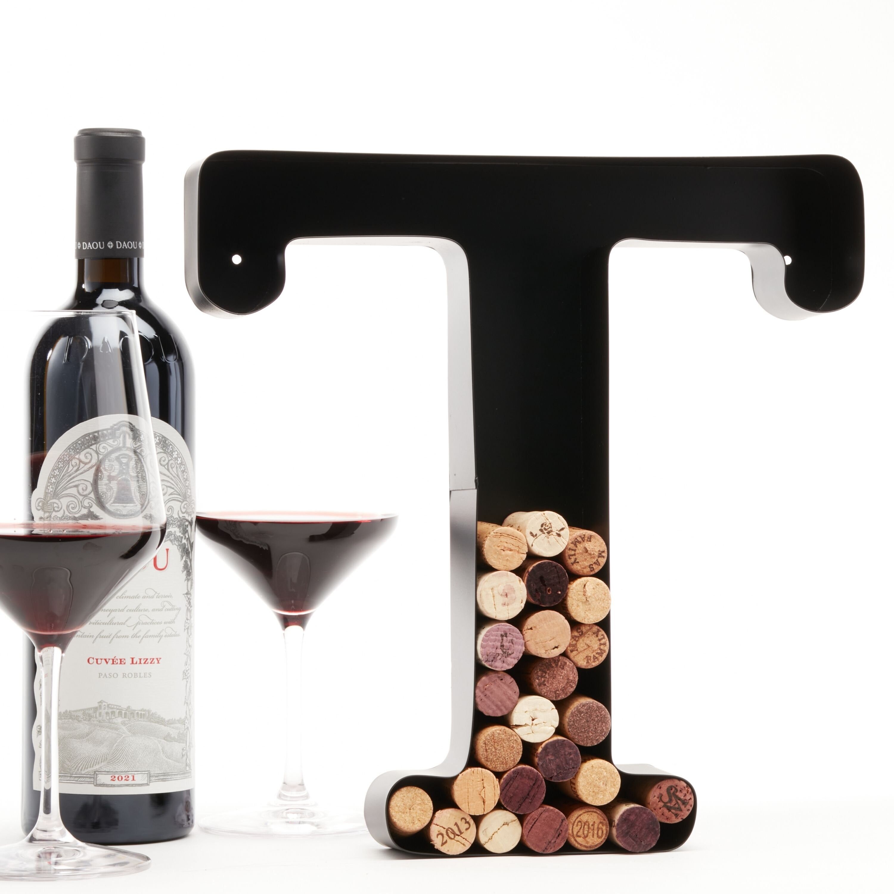 Custom Wine Cork Holder (A-Z) (Letter T), Decorative Wine Letters Cork Holder (T), Wall Art Cork Holder Decor (T), Drinking Lovers Gift