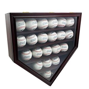 12 Baseball Display Case Wall Cabinet - UV Protection Door, Lockable, Home Plate Shape