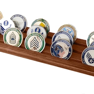 DECOMIL - Military Challenge Coin Holder Stand (Walnut) (Wood, 3 Rows)