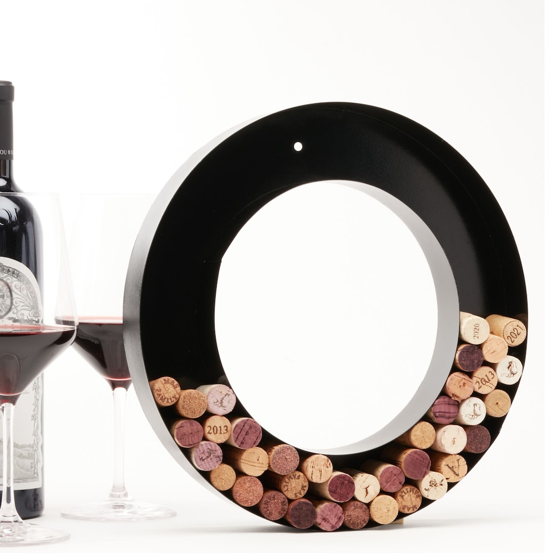Letter O Wine Cork Holder, Black Metal, Wall Decor