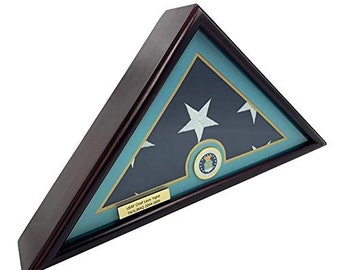 Vitrina de madera de cerezo para banderas de veteranos, bandera de entierro de 5x9 pulgadas