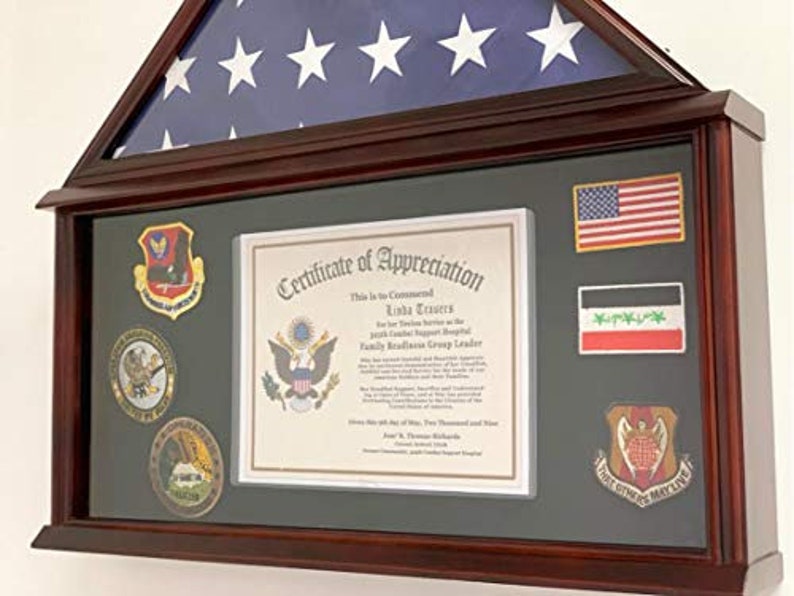 Solid Wood Cherry Large Military Shadow Box Frame Memorial Burial Funeral Flag Display Case for 5/' X 9.5/' Flag