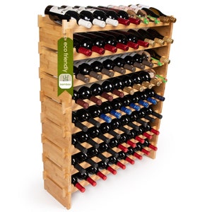 72 Bottle Bamboo Wine Rack - Modular and Stackable - 8 Tier