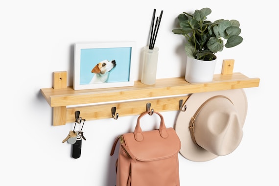 DECOMIL Bamboo Coat Rack With Shelf Coat Rack Wall Mount Entryway