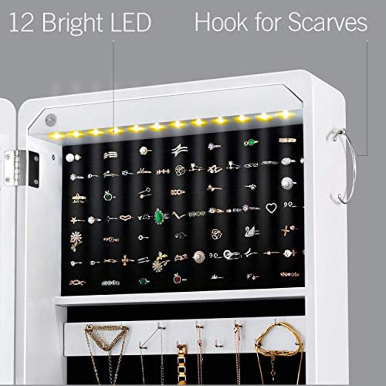 LED Light Jewelry Armoire With Mirror Large Storage Etsy