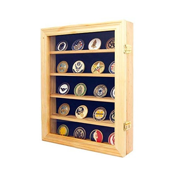 LOCKABLE Military Challenge Coin Display Case Cabinet Pin Medal Shadow Box