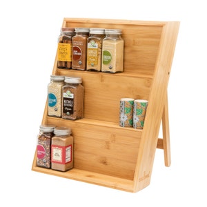 DECOMIL -Kitchen Series Spice Rack Organizer for Cabinet, Countertop, Drawer, Standing/Laid Down Option, Bamboo, 11,6 x15