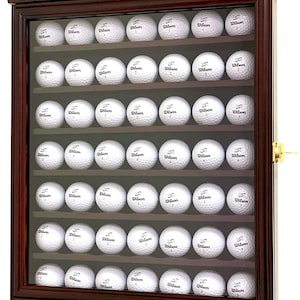 DECOMIL - Solid Wood Golf Ball Display Case Cabinet Wall Rack Holder UV Protection with & without Lockable Door (Cherry, 49 Golf Ball)