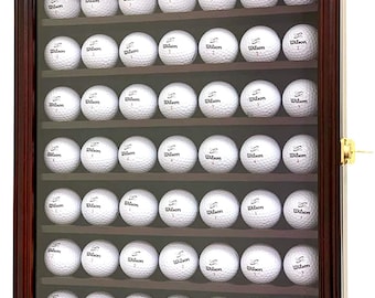 DECOMIL - Solid Wood Golf Ball Display Case Cabinet Wall Rack Holder UV Protection with & without Lockable Door (Cherry, 49 Golf Ball)