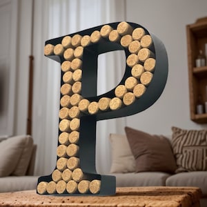 Decomil Porta-rolhas para vinho (A-Z) (Letra P) | Porta-rolhas decorativo para letras de vinho (P) | Decoração para porta-rolhas de arte de parede (P)