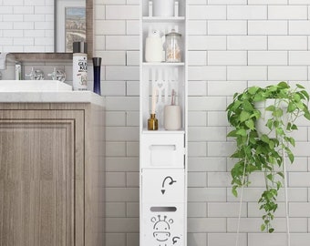 Narrow Bathroom Storage Cabinet – Toilet Paper & Towel Organizer