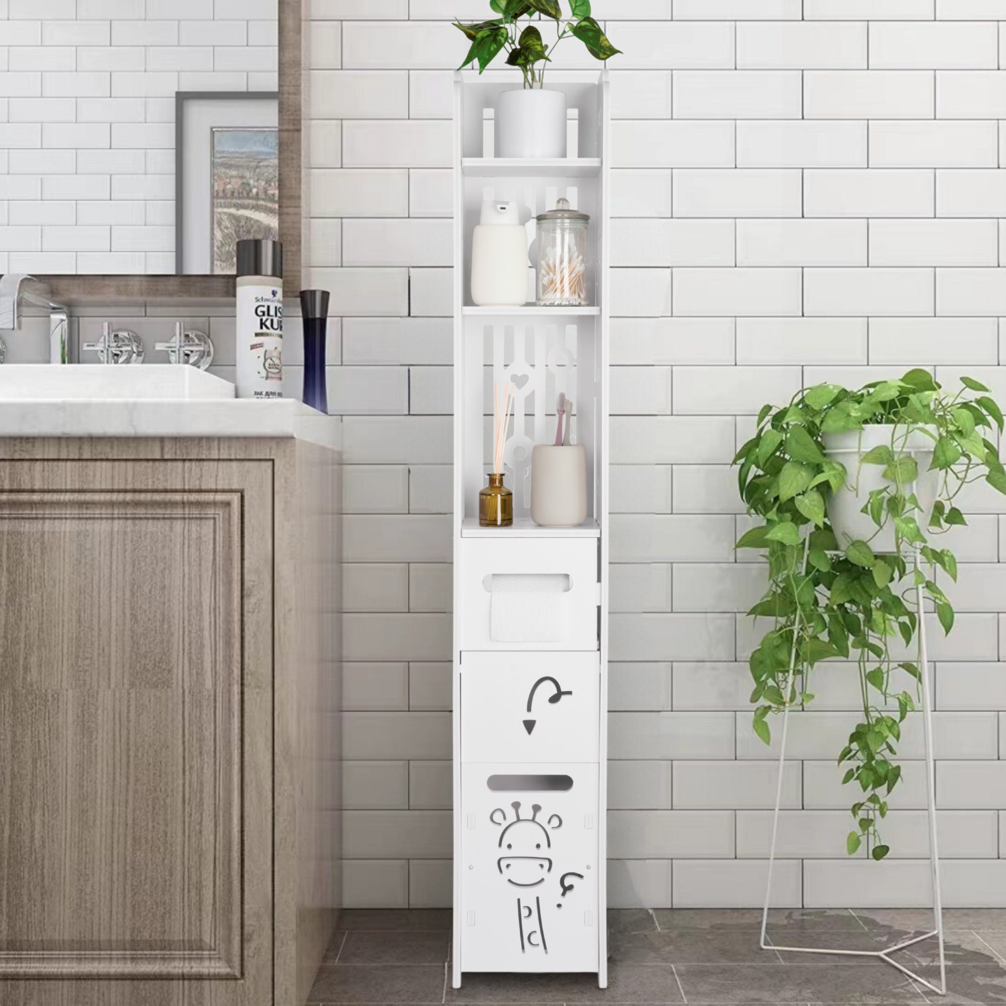  BAMACAR Thin Bathroom Storage Cabinet with Drawers