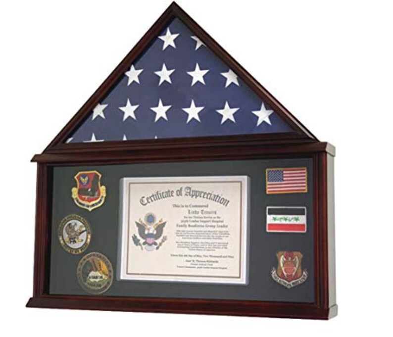 Solid Wood Cherry Large Military Shadow Box Frame Memorial Burial Funeral Flag Display Case for 5/' X 9.5/' Flag