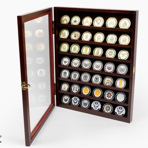 DECOMIL Military Challenge Coin Display Case Cabinet Rack Holder With Door image 2