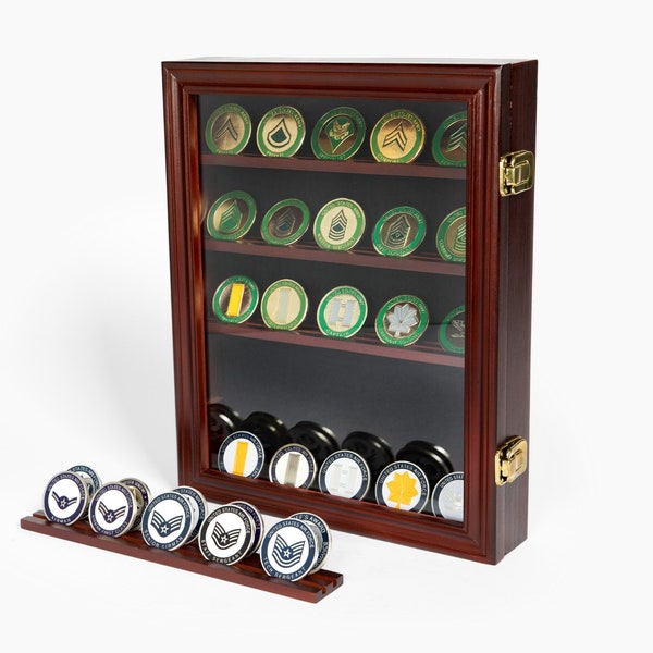 Lockable 30 Military Challenge Coin, Poker Chip, Sports Coin Display Case Cabinet, Glass Door, Coin30-CHR