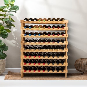 DECOMIL - 72 Bottle Stackable Modular Wine Rack Wine Storage Rack Solid Bamboo Wine Holder Display Shelves, Wobble-Free