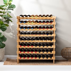 DECOMIL - 72 Bottle Stackable Modular Wine Rack Wine Storage Rack Solid Bamboo Wine Holder Display Shelves, Wobble-Free