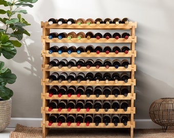 DECOMIL - 72 Bottle Stackable Modular Wine Rack Wine Storage Rack Solid Bamboo Wine Holder Display Shelves, Wobble-Free