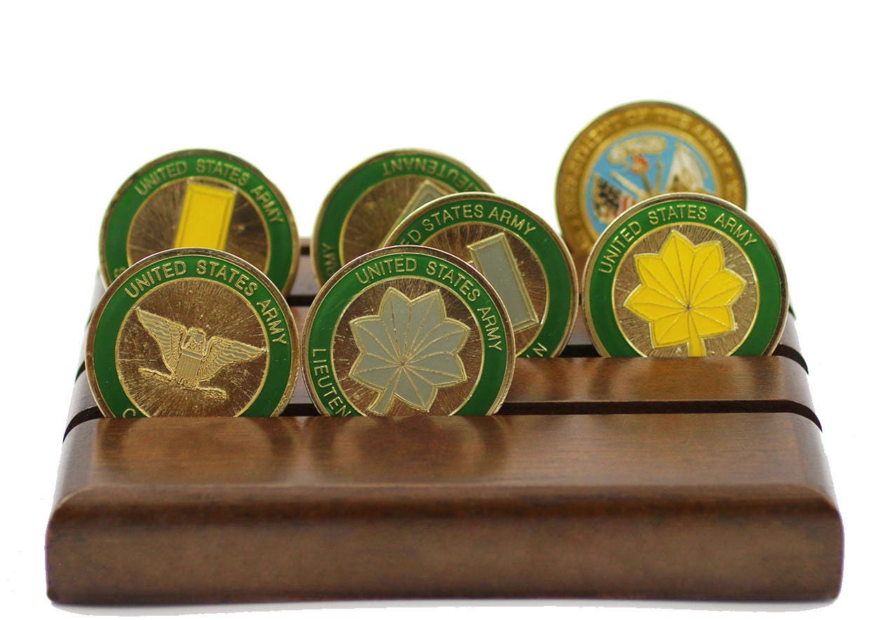 Medium, 1 Rows DECOMIL Military Collectible Challenge Coin Holder Solid Walnut …