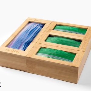 Bamboo Plastic Bag Organizer - Kitchen Drawer Baggie Dispenser image 2