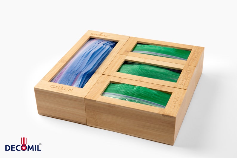 Bamboo Plastic Bag Organizer - Kitchen Drawer Baggie Dispenser image 2