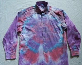 Purple Bullseye Tie Dye Long Sleeve Button Down Shirt - XL Mens Slim Fit Red Psychedelic