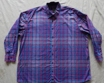 Purple Pink Plaid Long Sleeve Button Up Shirt - 3XL Mens Cotton Jon Randall