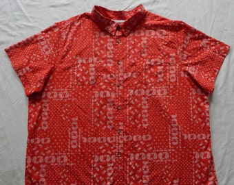 Red White Paisley Short Sleeve Button Up Shirt - 5XL Big Mens Cotton 5XB 5X