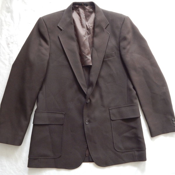 Solid Brown 70s Suit Sport Coat Blazer Jacket - 42R Mens Vintage Disco Large Polyester