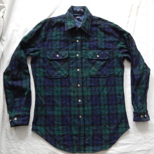 Vintage Wool Green Black Watch Tartan Plaid Board Shirt