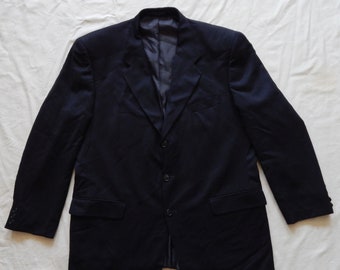 Solid Navy Blue Wool Blazer Sports Coat - 46L Mens Suit Jacket Vintage 46 Nipon