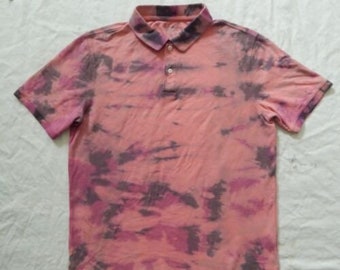 Tie Dye Lila Rosa Schwarz Gestreift Kurzarm Poloshirt Große Herren Baumwolle Hand Made