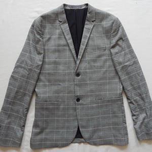 Karierter Grauer Karierter Anzug-Mantel-Sport-Mantel-Blazer-Jacke - Große Herren 42R Skinny 42