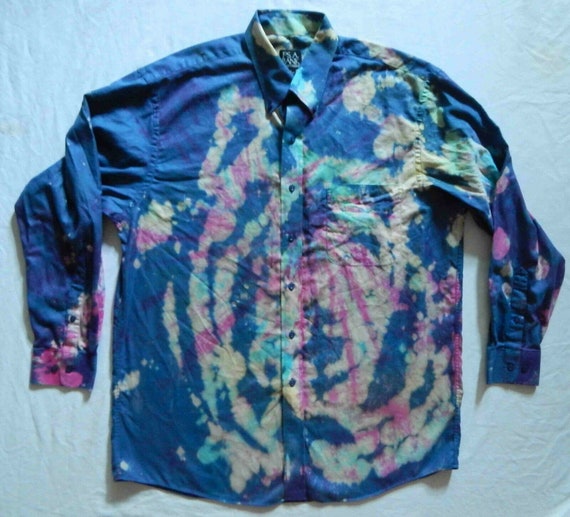 Spiral Blue Brown Pink Bleach Tie Dye V Neck Sweater Xxl Mens Cotton Hand Made 2xl Pullover Sweaters Sweaters