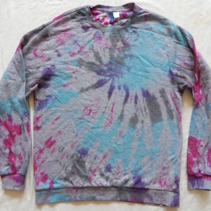 Tie Dye Gray Pink Blue Crew Sweatshirt - XL Mens Cotton Hand Made