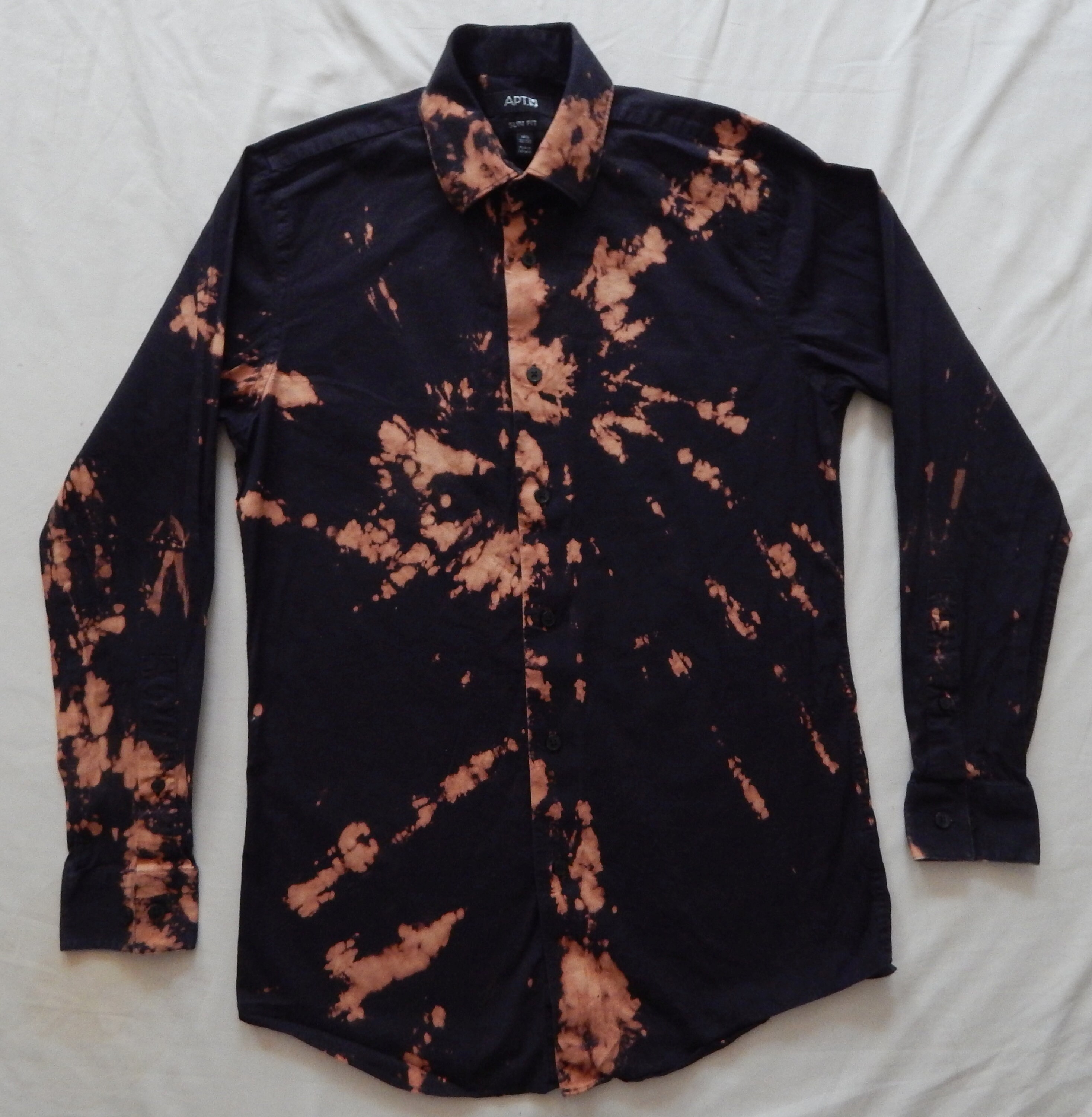 Bleach Tie Dye Black Long Sleeve Button Down Shirt - Small Mens 