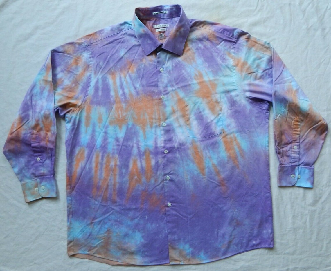 Tie Dye Purple Orange Long Sleeve Button Up Shirt XL Mens | Etsy